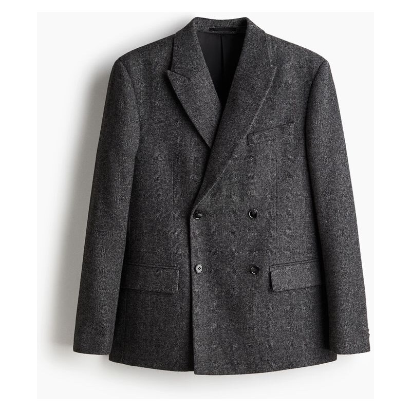 H&M - Dvouřadové sako Relaxed Fit - Tmavě Šedá/Vzor Rybí Kost