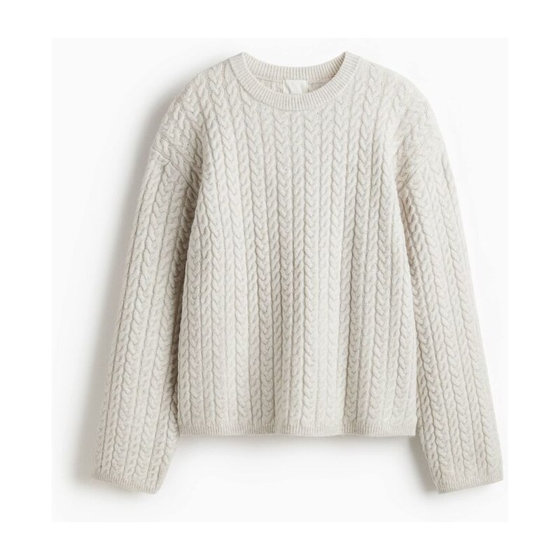 H&M - Svetrs copánkovým vzorem - hnědá 108566468