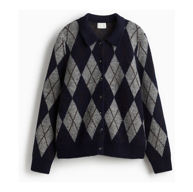 H&M - Propínací svetrs límcem - modrá 108588099