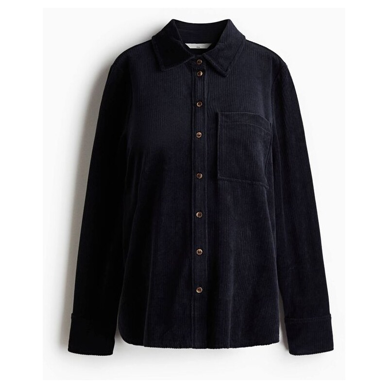 H&M - MAMA Žebrovaná velurová košile - modrá 108588101