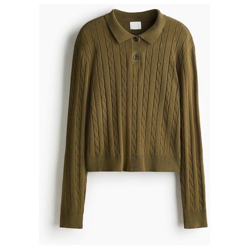 H&M - Pletený tops copánkovým vzorem as límečkem - zelená 108627360