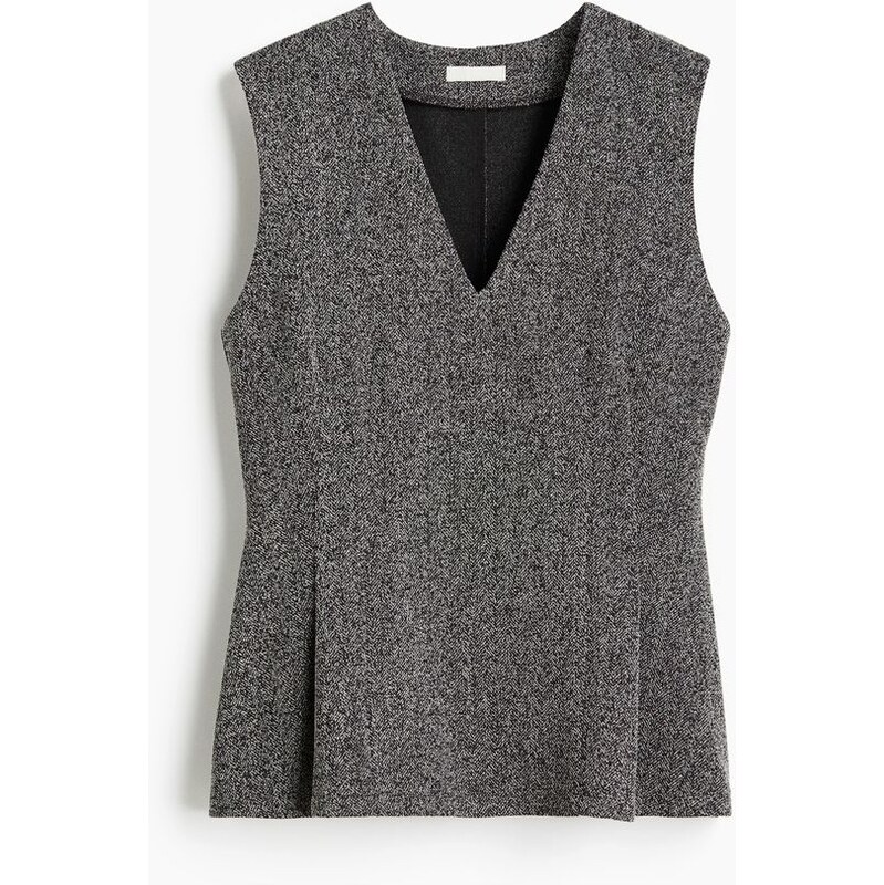 H&M - Tops výstřihem do V - Tmavě Šedá/Vzor Rybí Kost