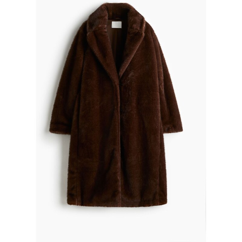H&M - Kabát midi - Tmavě Hnědá