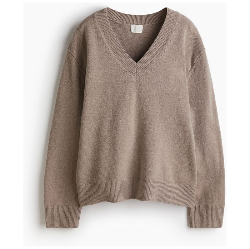 H&M - Oversized svetrs výstřihem do V - hnědá 108668959
