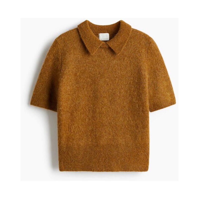 H&M - Svetřík ze směsi vlny alpakas límečkem - žlutá 108669005