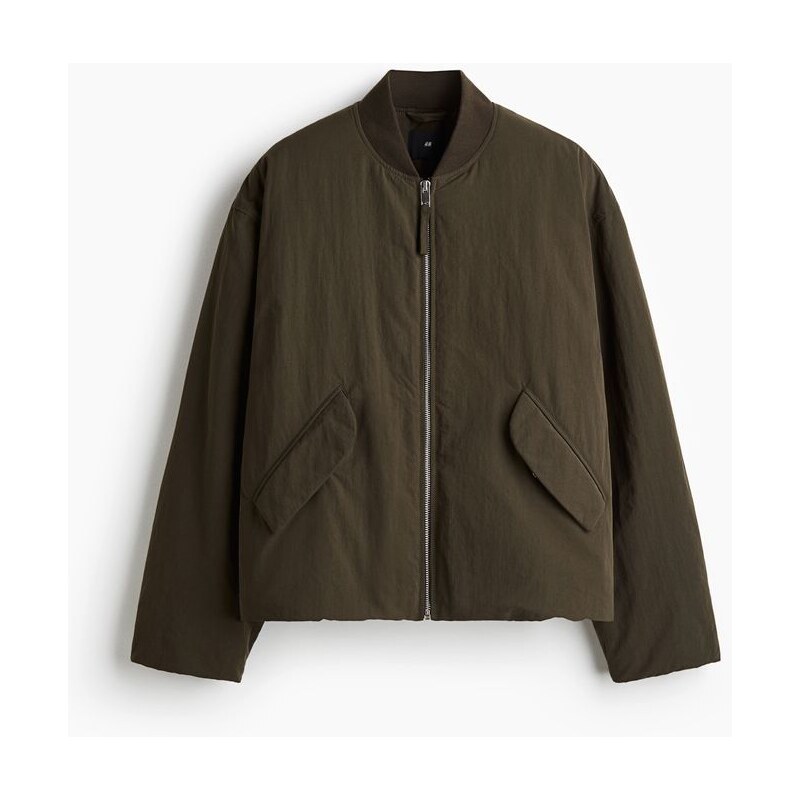 H&M - Nylonový bomber Loose Fit - Tmavě Zelená Khaki