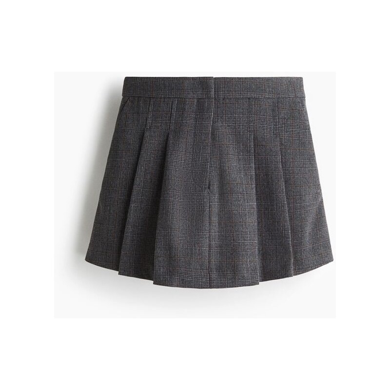 H&M - Skládaná šortková sukně - Tmavě Šedá/Kostka