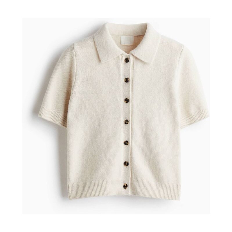 H&M - Propínací svetříks krátkým rukávem a límečkem - béžová 108669151