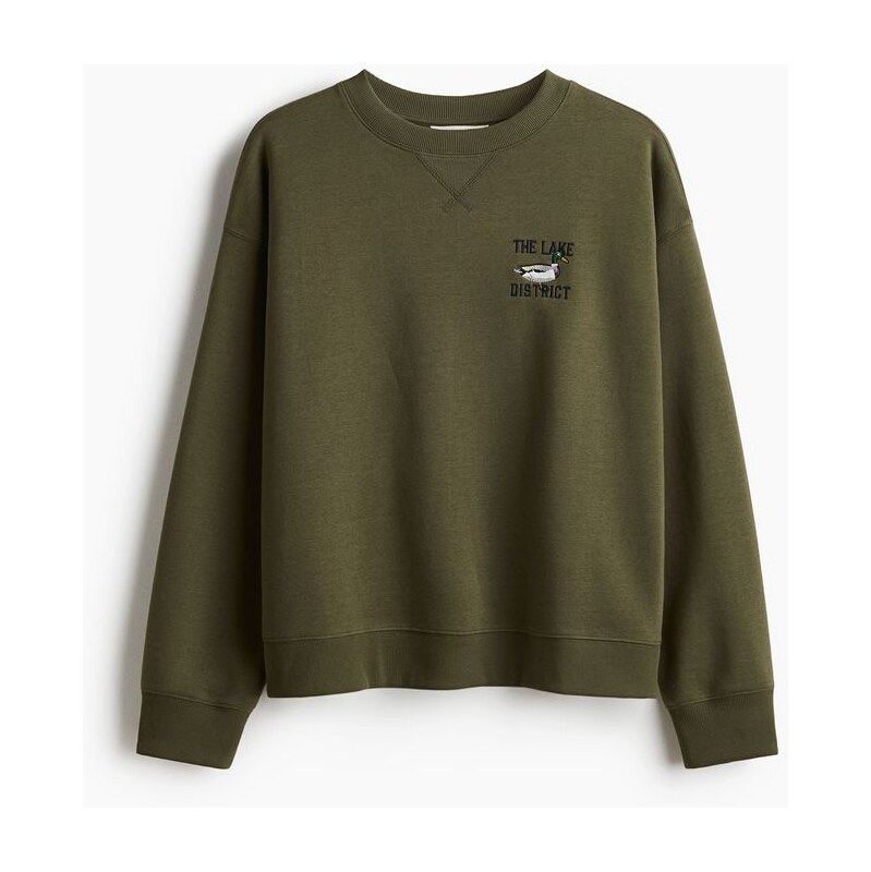 H&M - Mikinas textovým motivem - Tmavě Zelená Khaki/Mallard