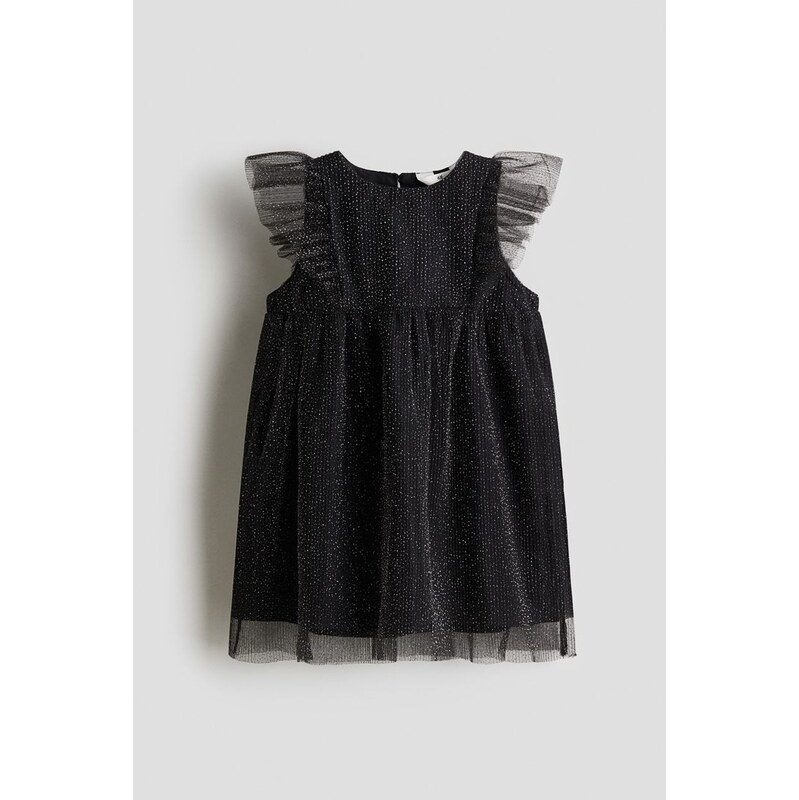 H&M - Tylové šatys volány - Černá