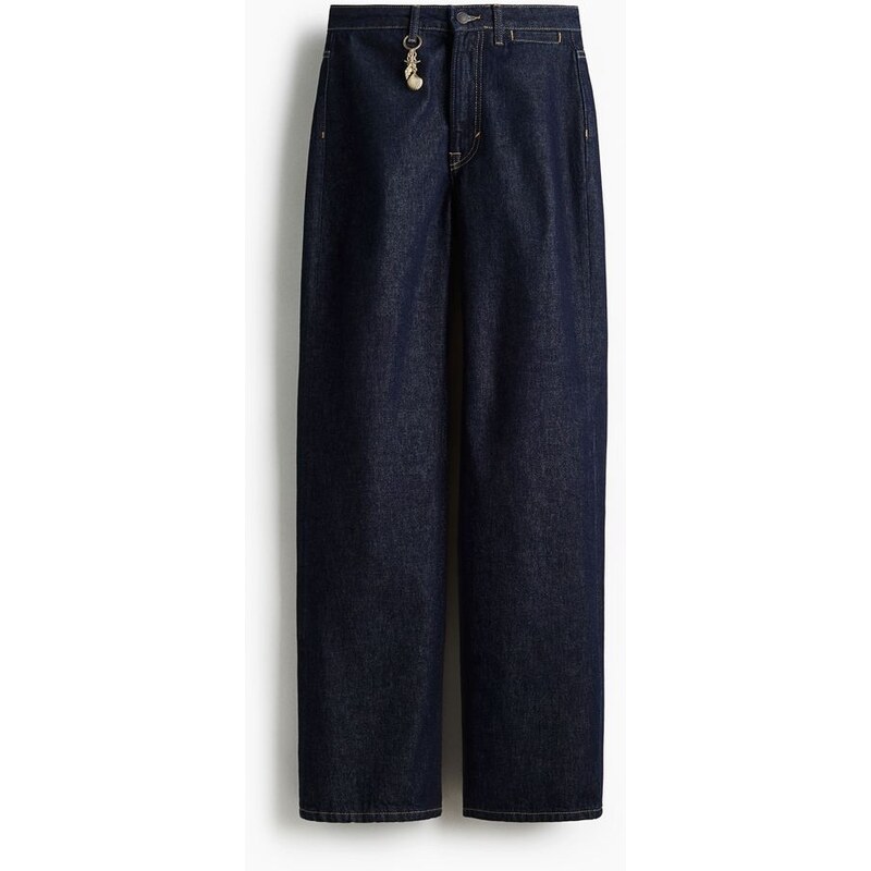 H&M - Straight High Jeans - Tmavý Denim Blue