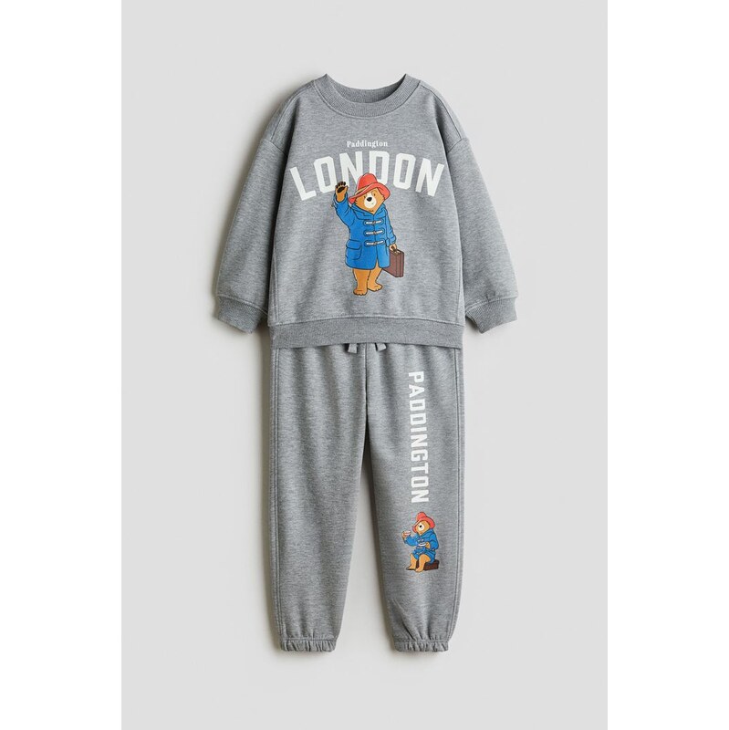 H&M - Dvoudílná tepláková souprava - Šedý Melír/Medvídek