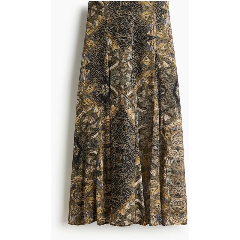 H&M - Sukně s klínovými vsadkami - Tmavě Zelená Khaki/Vzor