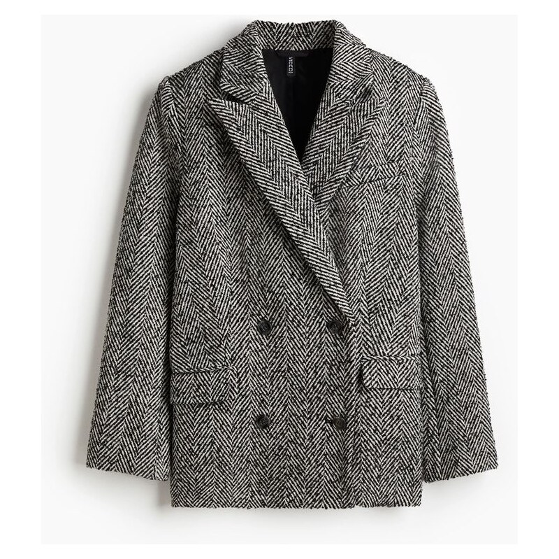 H&M - Dvouřadové sako - Černá/Vzor Rybí Kost