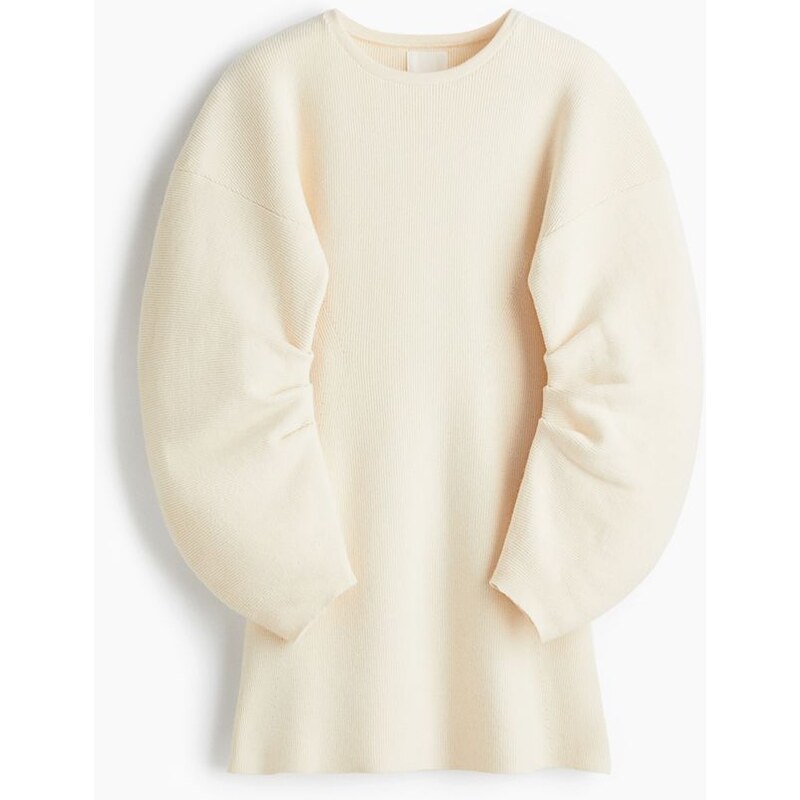 H&M - Žebrovaně pletené šaty z viskózové směsi - Krémová