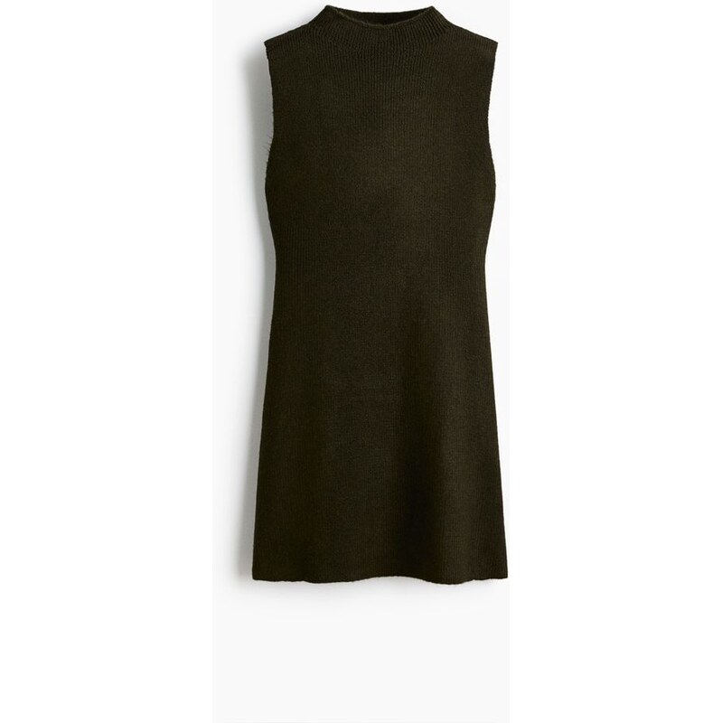 H&M - Pletené šatys vysokým límcem - Tmavě Zelená Khaki