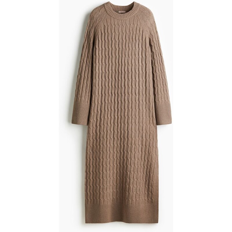 H&M - Maxišaty z copánkového úpletu - Tmavě Béžová