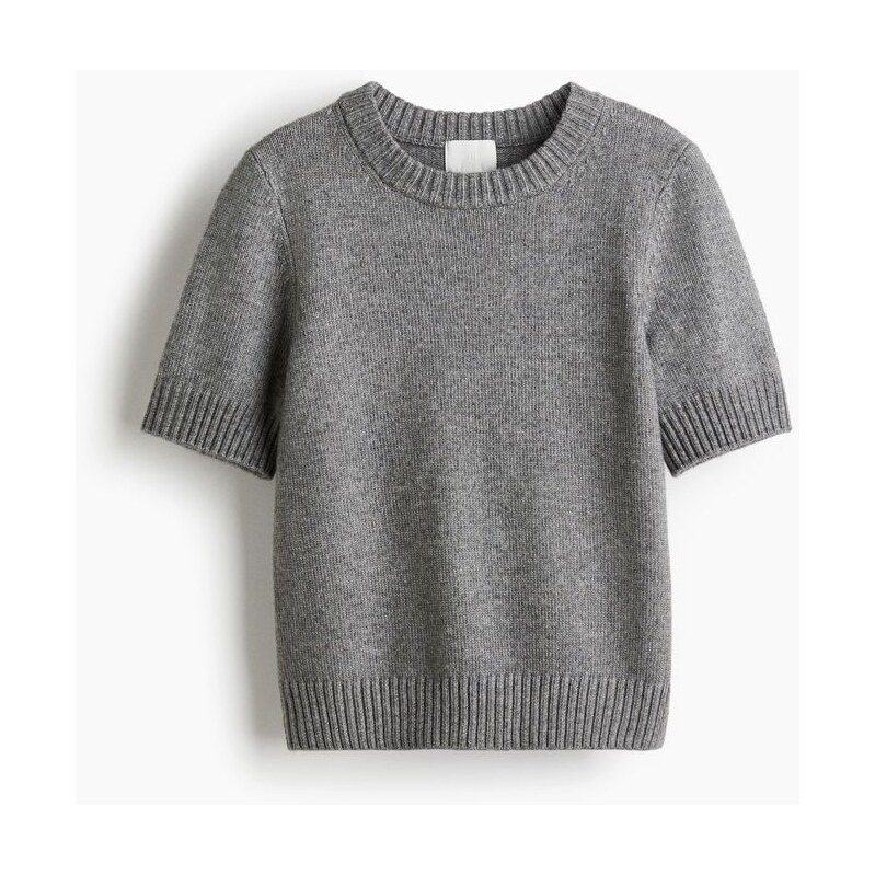 H&M - Svetrs krátkým rukávem - Šedý Melír