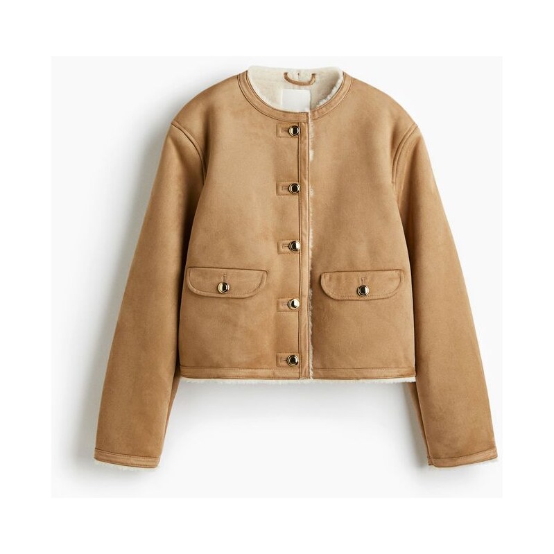 H&M - Bundas plyšovou podšívkou - Tmavě Béžová