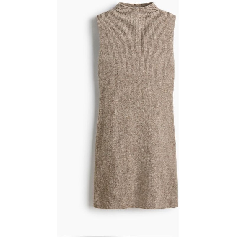 H&M - Pletené šatys vysokým límcem - Béžový Melír