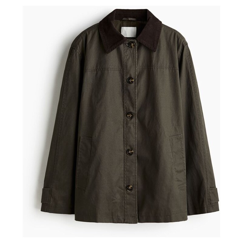 H&M - Bundas manšestrovým límcem - Tmavě Zelená Khaki