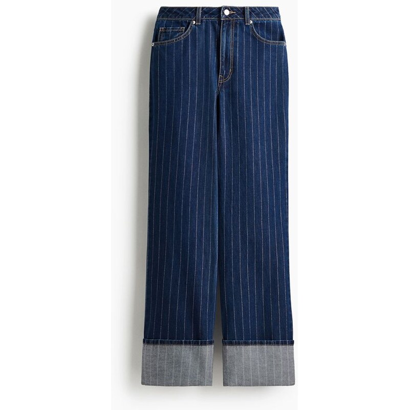 H&M - Wide Ultra High Turn-up Jeans - Denim Blue/Úzký Proužek