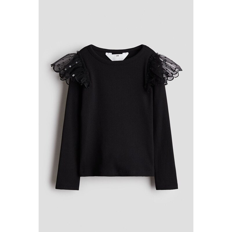 H&M - Bavlněný tops tylovými detaily - Černá