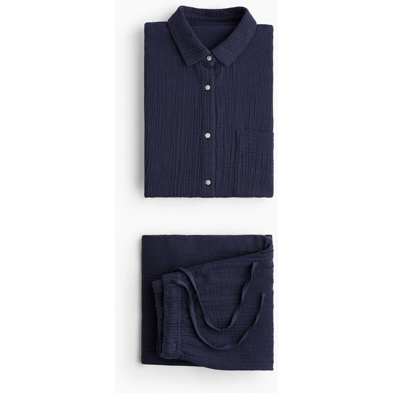 H&M - Pyžamo z bavlněného mušelínu - Námořnická Modř