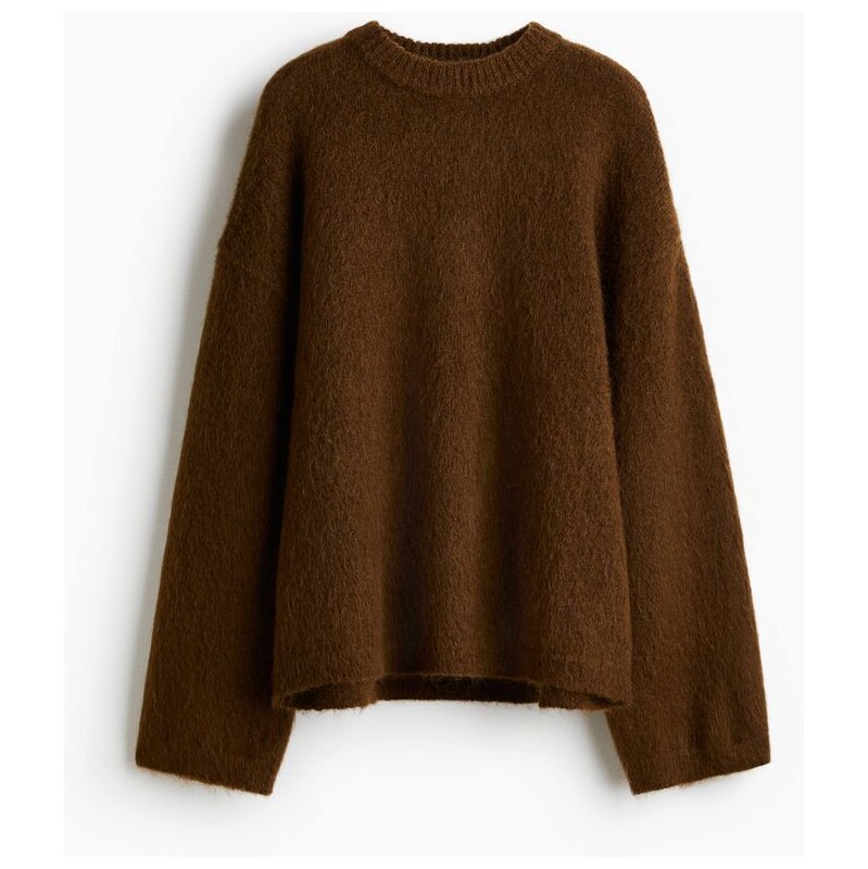 H&M - Oversized svetr z mohérové směsi - Tmavě Hnědá