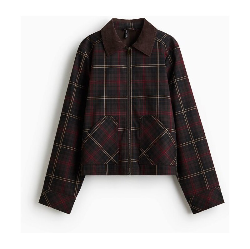 H&M - Keprová bundas manšestrovým límcem - Tmavě Hnědá/Kostka