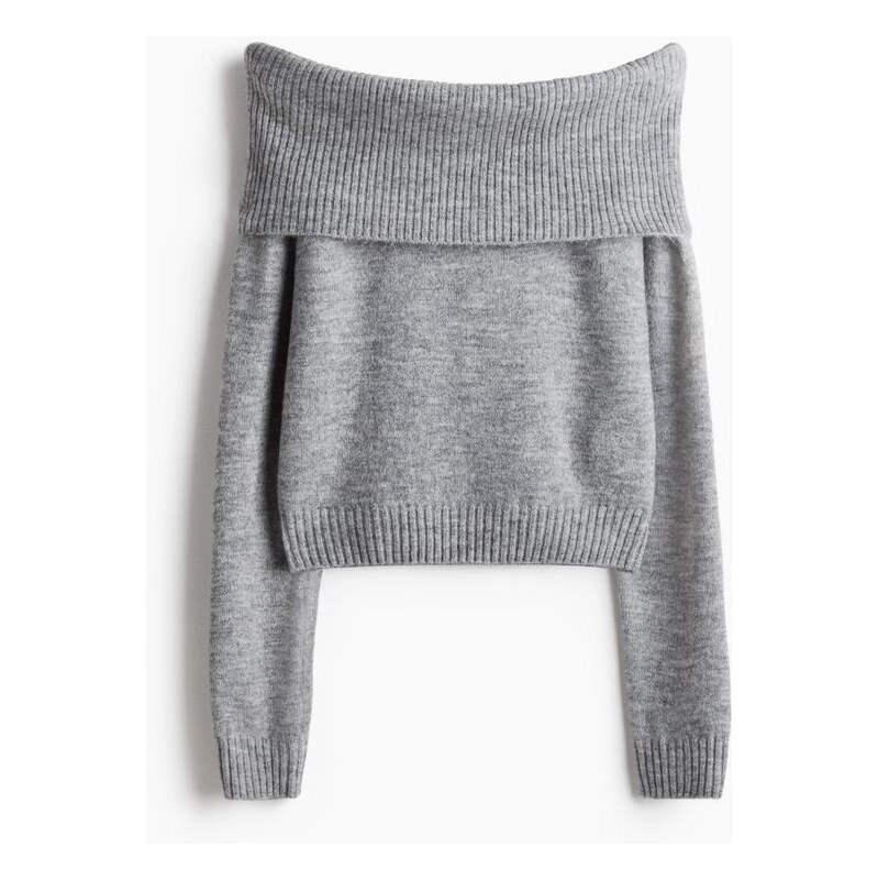 H&M - Svetr odhalující ramena - Tmavě Šedý Melír