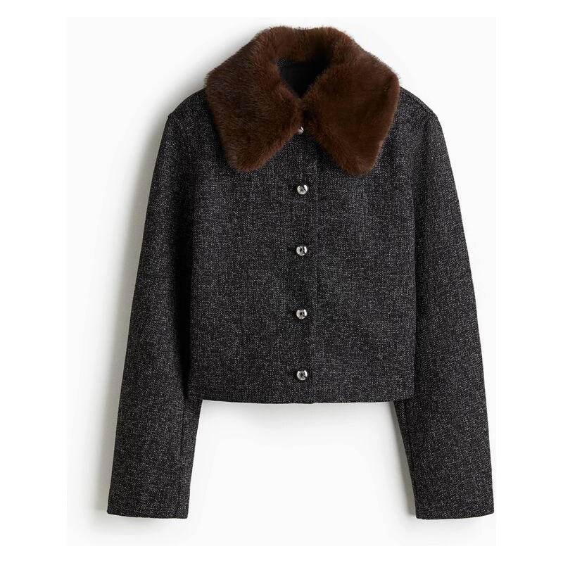 H&M - Bunda z buklé s límcem - Černý Melír