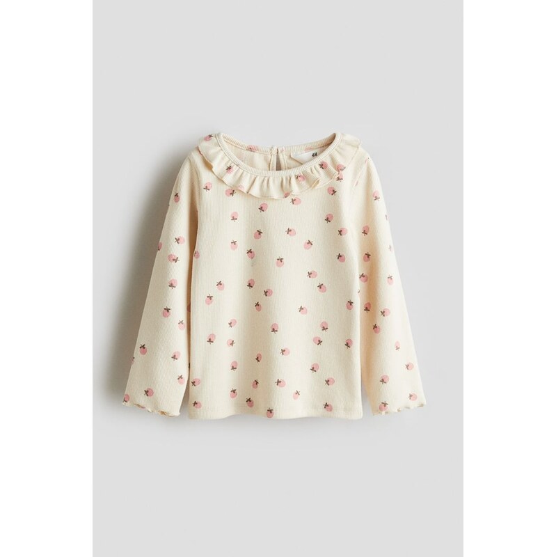 H&M - Top z žebrovaného žerzeje - Krémová/Jahody