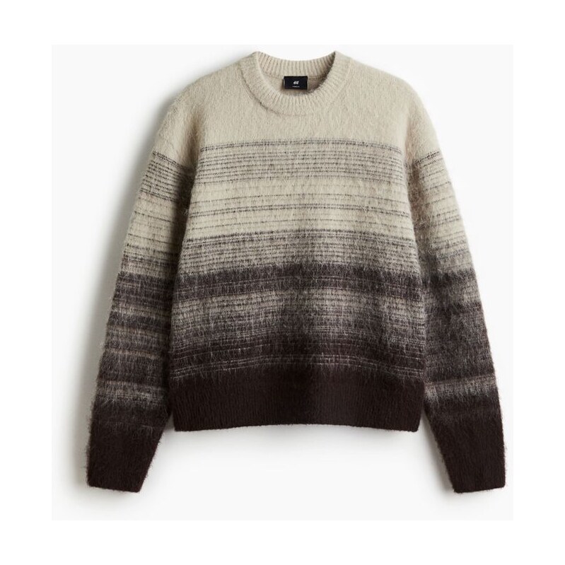 H&M - Chlupatý svetr Loose Fit - Béžová/Hnědá