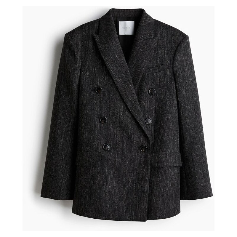 H&M - Dvouřadové sako z hedvábné směsi - šedá 108915472