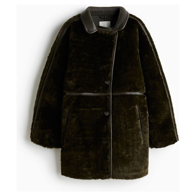 H&M - Huňatý kabát - zelená 108915535