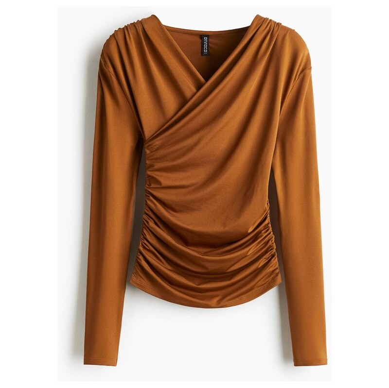 H&M - Řasený žerzejový top - Hnědá