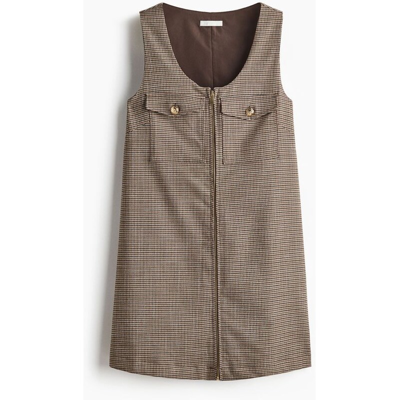 H&M - Šaty shift dresss předním zipem - Tmavě Hnědá/Kostka