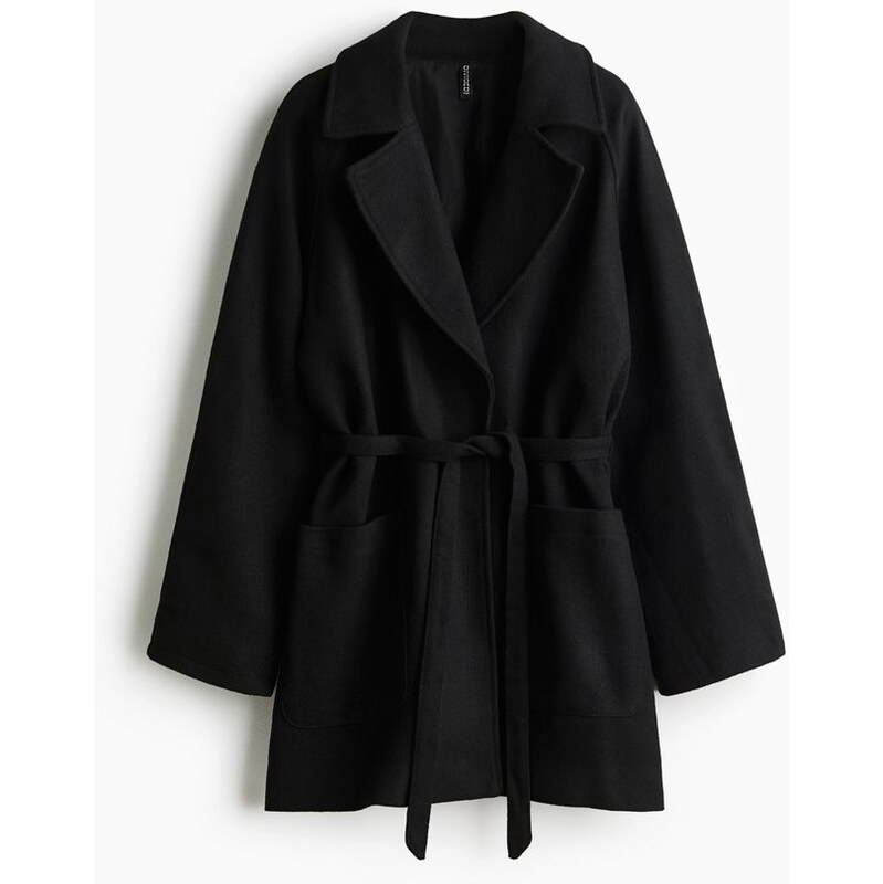 H&M - Kabáts vázacím páskem - Černá