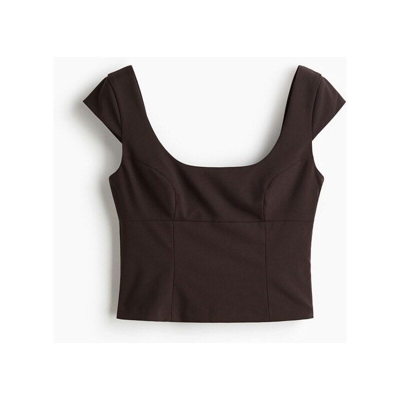 H&M - Tops křidélkovými rukávy - Tmavě Hnědá