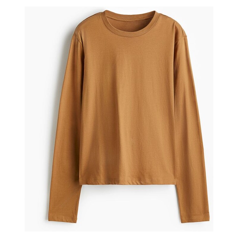 H&M - Bavlněné trikos dlouhým rukávem - Tmavě Béžová