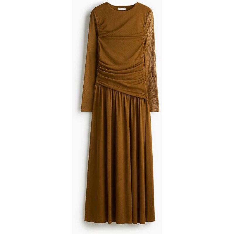 H&M - Řasené šaty zesíťoviny - Zlatě Olivová