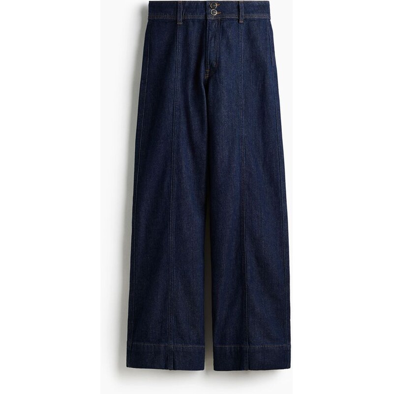 H&M - Wide High Jeans - Tmavý Denim Blue