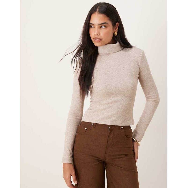 ASOS DESIGN soft cotton seam detail roll neck oatmeal marl