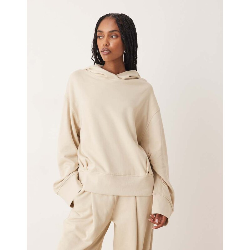 ASOS DESIGN co-ord hoodie with waffle panel detail in taupe
