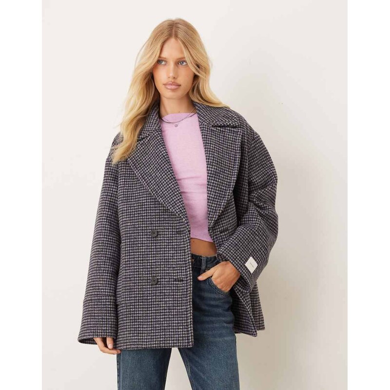 Calvin Klein Jeans mid length pea coat in dark grey check 108969412
