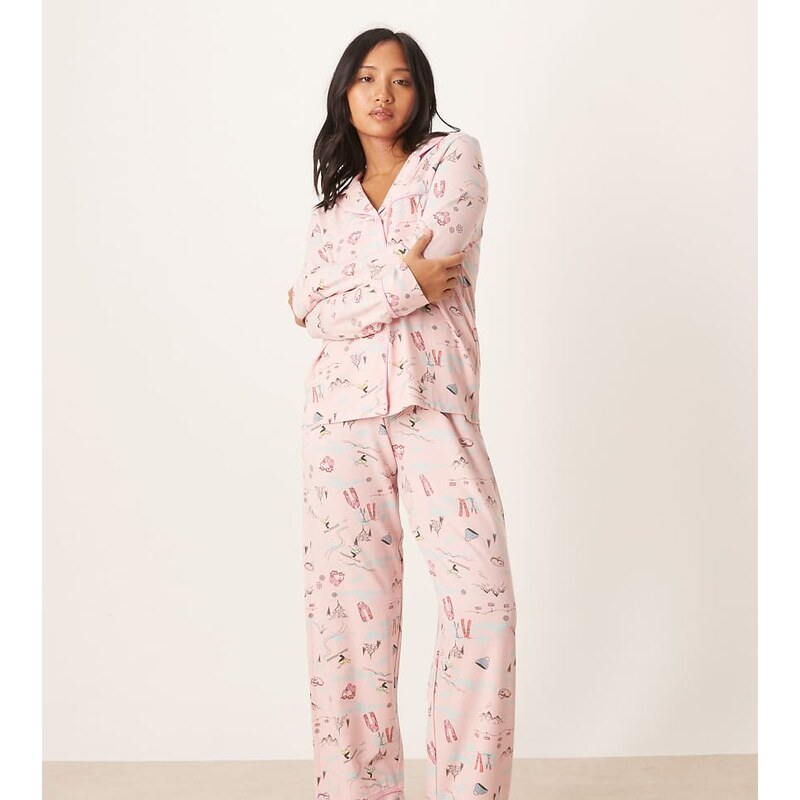 ASOS Petite ASOS DESIGN Petite super soft long sleeve shirt & trouser 112911432