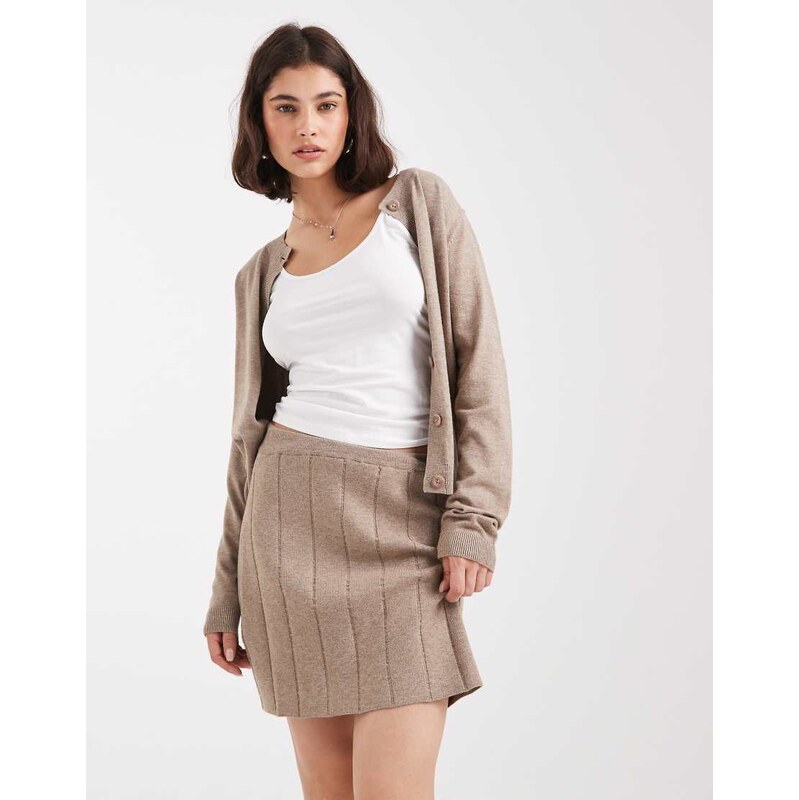 Object fine gauge knitted mini skirt co-ord in taupe melange-Neutral 108969490