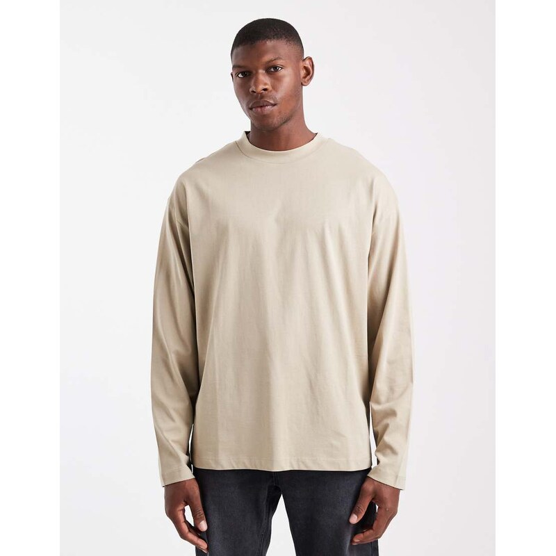 ASOS DESIGN Essentials oversized long sleeve t-shirt in stone-Neutral