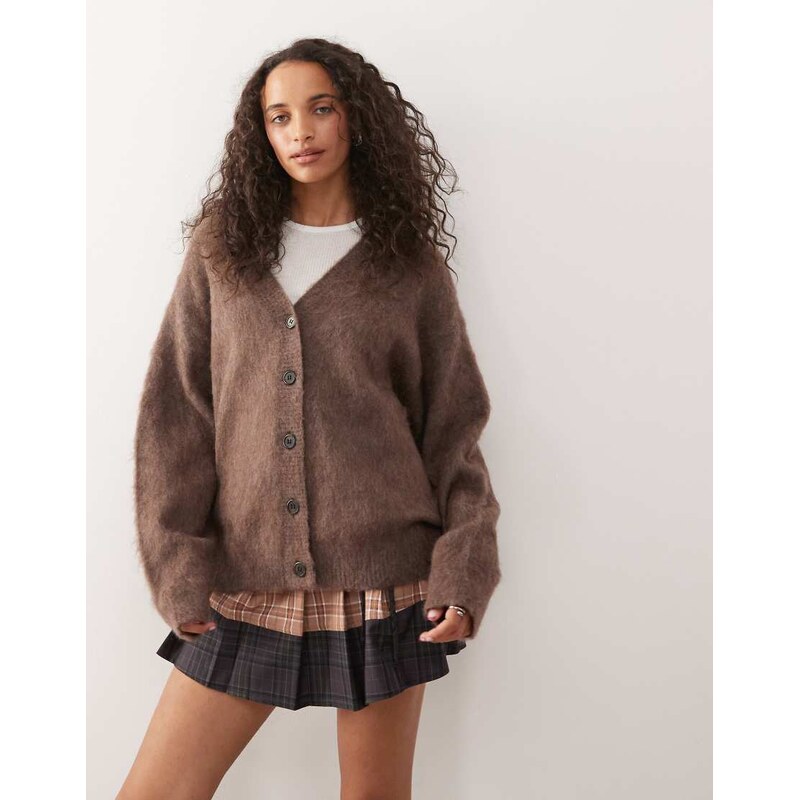 Weekday premium wool & mohair blend cardigan in mole melange-Brown 108969566